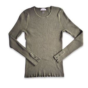 Calvin Klein Women's Knit Top S Olive Ribbed Long Sleeve Fitted